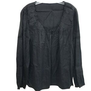 Square Ruffle Neck Lightweight Blouse Linen Blend Black Women Size 1X